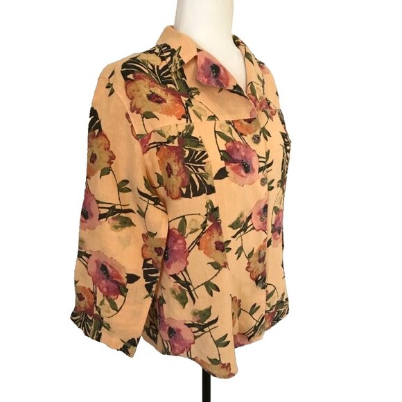 CLICK by COLOR ME COTTON 100% Linen Button Up Top Size Small Peach Floral - Picture 3 of 7